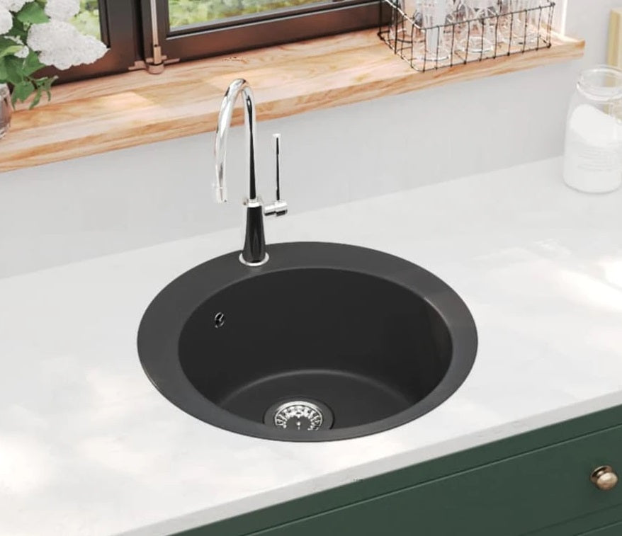 Kitchen sink granite round Black 51x51 siphon