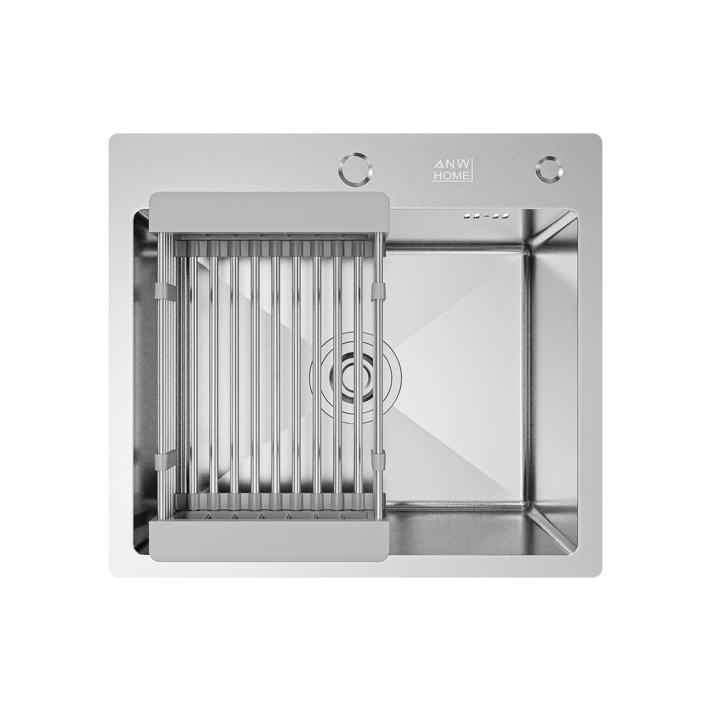 ANW HOME Évier Cuisine 1 Bac, Évier Inox à Encastrer 50x45 cm, Profondeur 22 cm, Épaisseur 3.0+1 mm, Surface Nano-Coating, avec Siphon, Distributeur et Panier