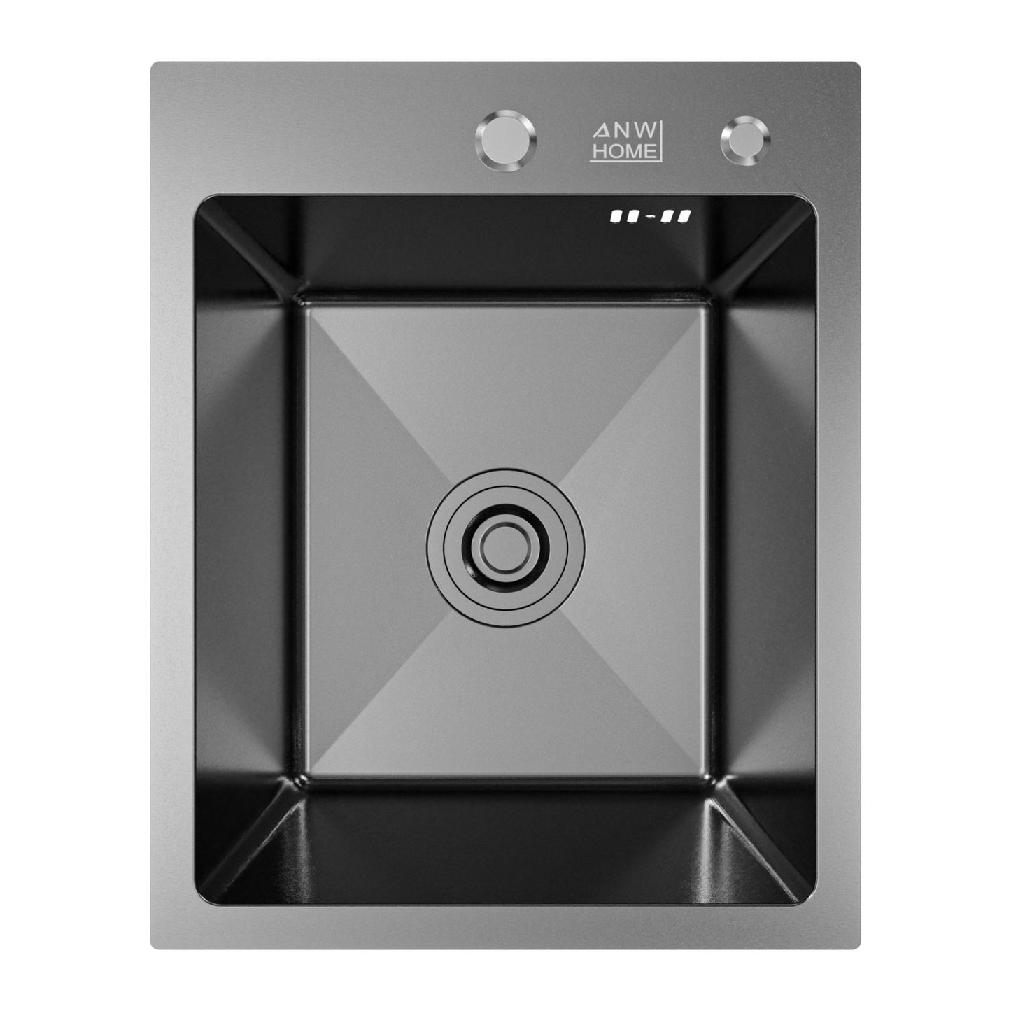 ANW HOME Fregadero Cocina 1 Seno Sobre Encimera, Fregadero Cocina Acero Inoxidable 304 40x50 cm, Grafito PVD, Acabado Nano, Grosor 3,0/1 mm, con Sifón, Dosificador y Cesta