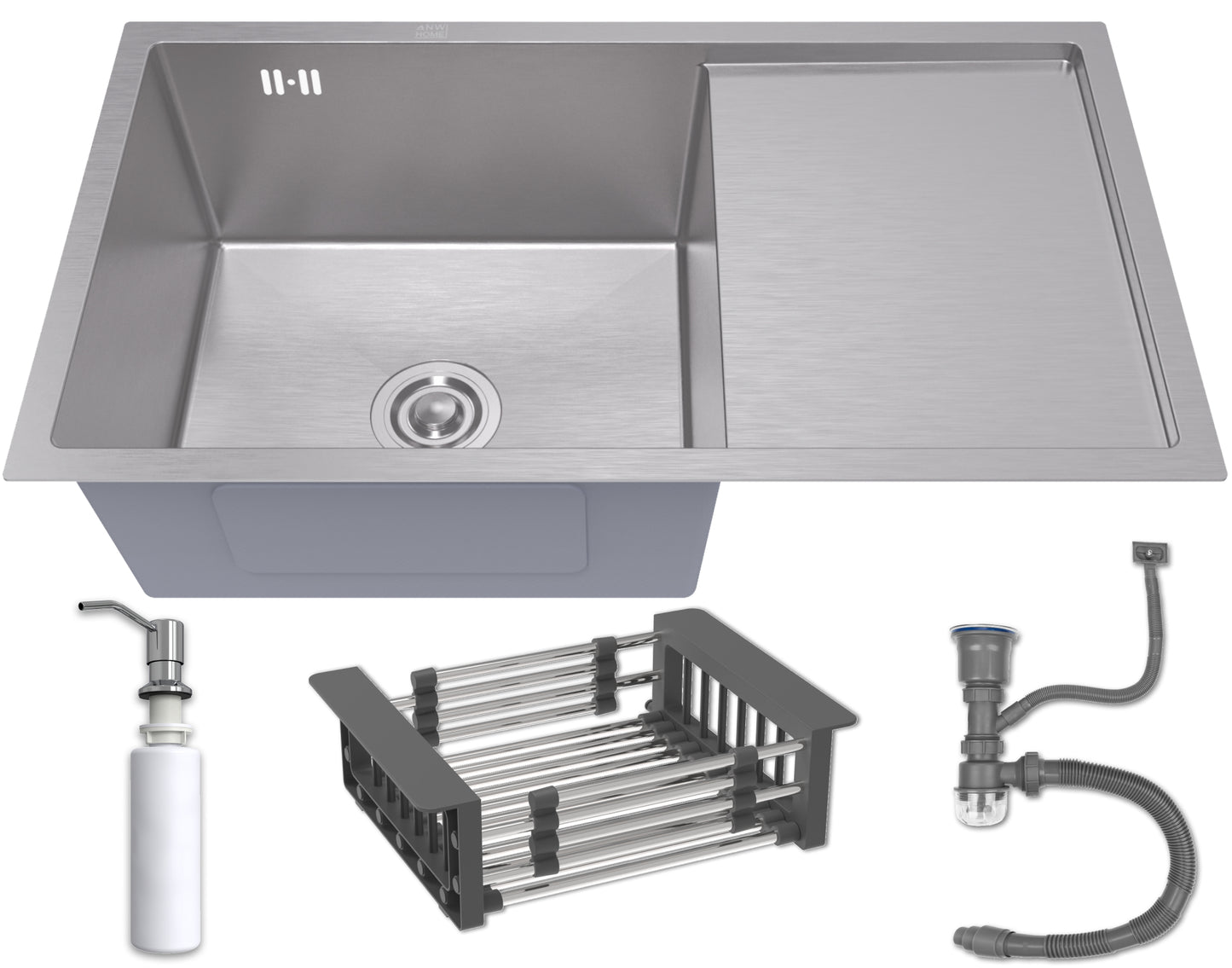 ANW HOME Lavello Cucina 1 Vasca, Lavandino Cucina Sottotop con Gocciolatoio, Acciaio Inox 304, 78x44 cm, Finitura con Nano-Rivestimento, Spessore 3.0+1 mm, Profondità 22 cm, con Sifone