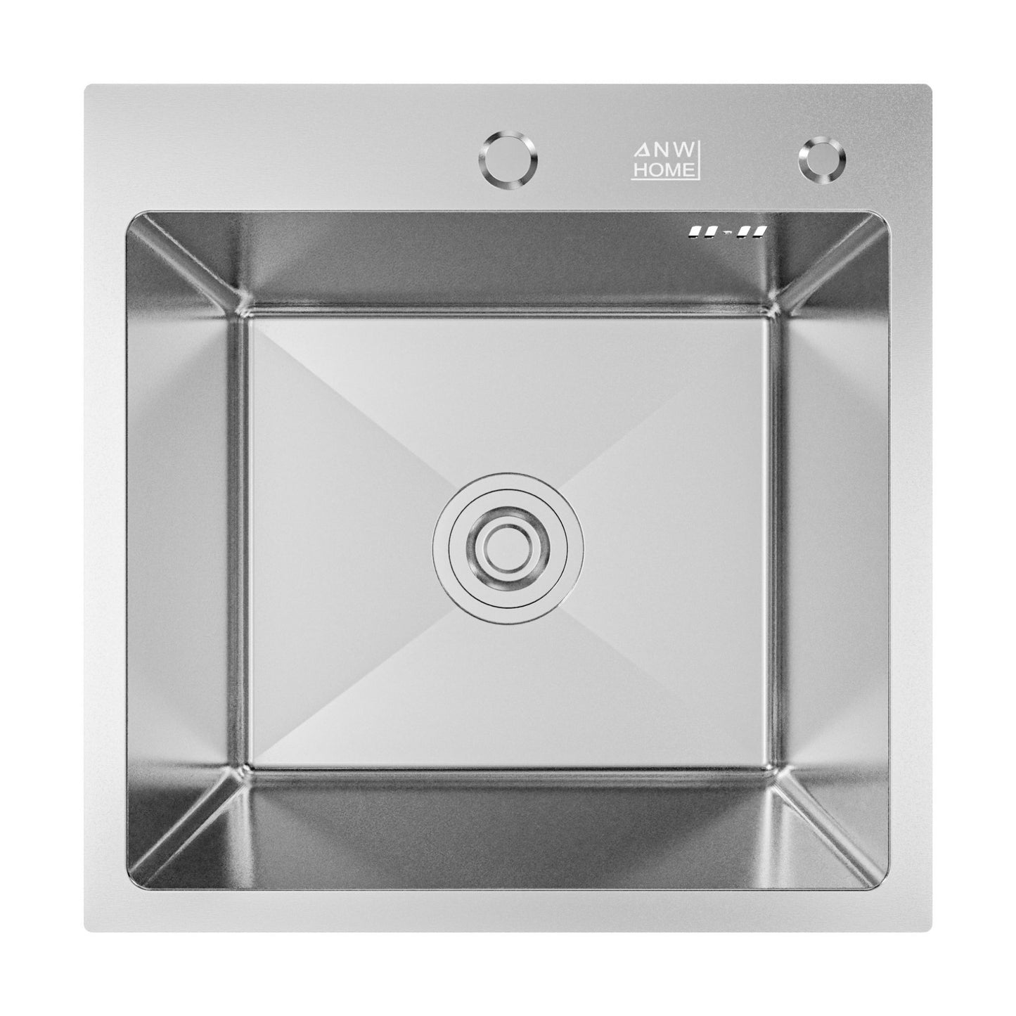 ANW HOME nerezový kuchyňský dřez, jednodřez 50 x 50 cm, inset montáž, stříbrný, nano povrch, tloušťka 3,0/1 mm, hloubka vany 22 cm, s odtokovou sadou a dávkovačem saponátu
