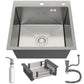 ANW HOME Kitchen Sink Stainless Steel Single Bowl Kitchen Sink 50 x 50 cm, Inset, Silver, Nano Coating, Thickness 3.0/1 mm, 22 cm Bowl Depth, with Waste Kit & Soap Dispenser