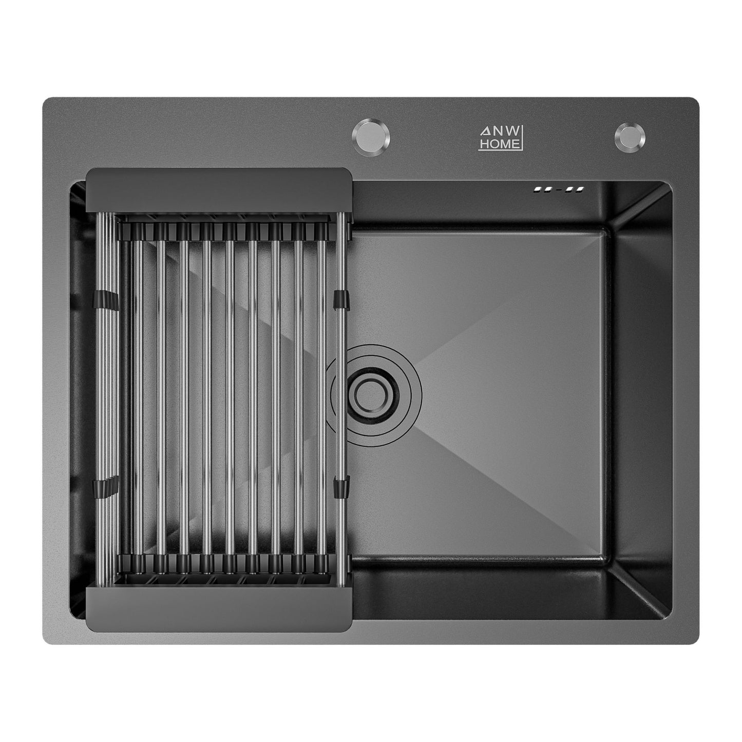 ANW HOME chiuvetă de bucătărie, chiuvetă cu o singură cuvă, oțel inoxidabil 60x50 cm, grafit, strat nano, grosime 3,0/1 mm, adâncime 22 cm, montaj pe blat, cu sifon