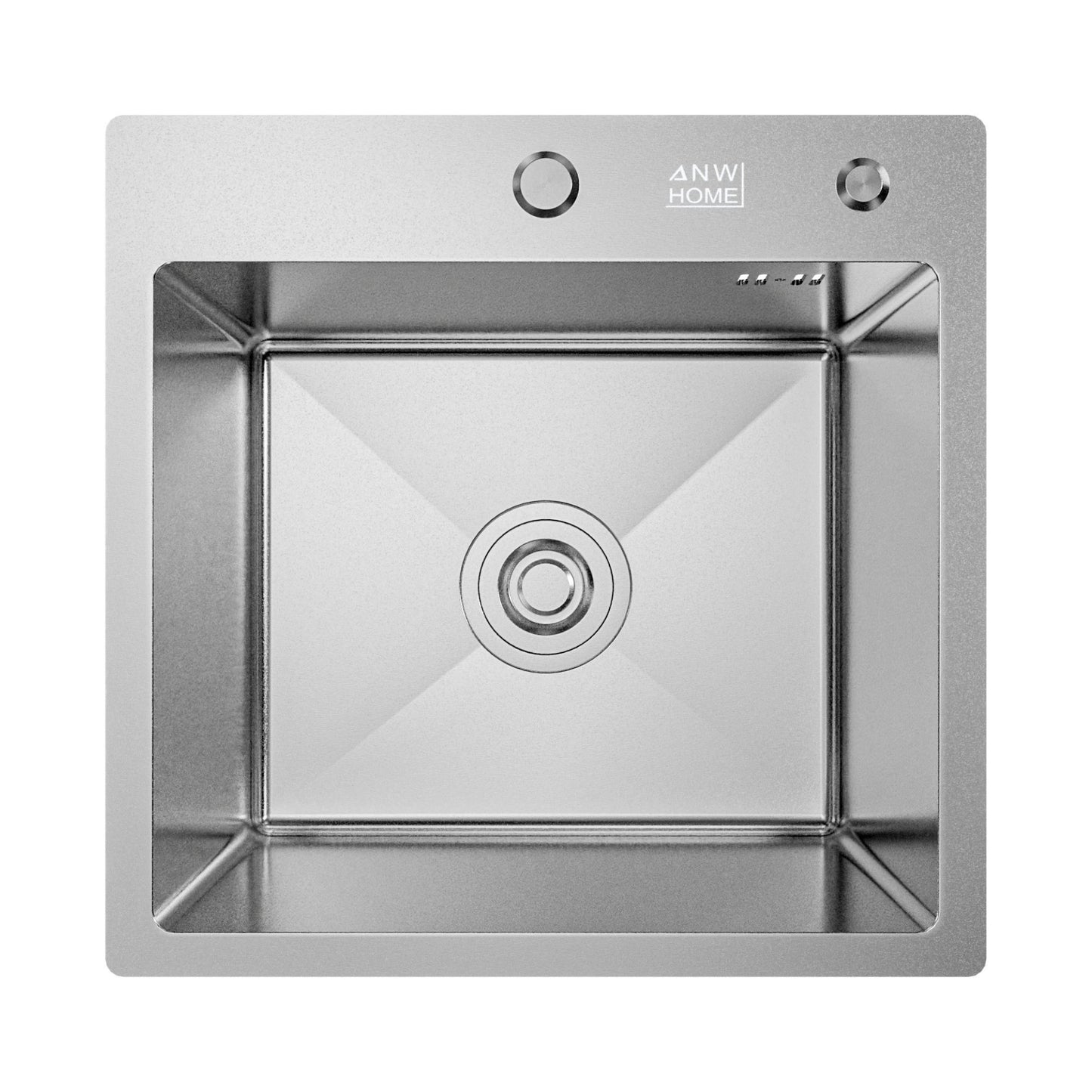 ANW HOME Lavandino Cucina, Lavello Cucina 1 Vasca 46x45 cm in Acciaio Inox con Finitura Nano, Spessore 3.0+1 mm, da Incasso, Argento, con Sifone, Dosatore e Cestello