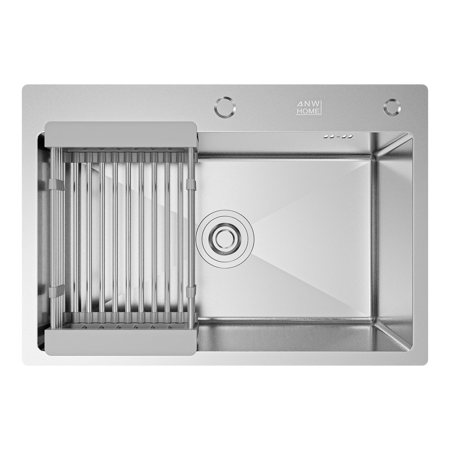 ANW HOME Spülbecken Küchenspüle 65x45 cm, Einbauspüle Edelstahl in Silber, Spüle  mit Nano-Oberfläche, Stärke 3,0+1 mm, mit Siphon Seifenspender und Korb