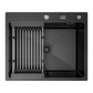 ANW HOME Spülbecken Edelstahl Küchenspüle Einbauspüle 1 Becken 60x50 cm Schwarz Piano-Oberfläche, Materialstärke 3,0/1 mm, mit Siphon, Seifenspender und Korb