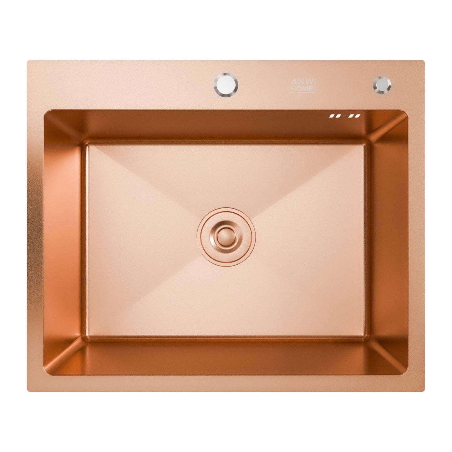 ANW HOME Spülbecken Küchenspüle 60x50 cm, Einbauspüle Edelstahl in Roségold PVD,  mit Nano-Beschichtung, Stärke 3,0+1 mm, mit Siphon Seifenspender und Korb