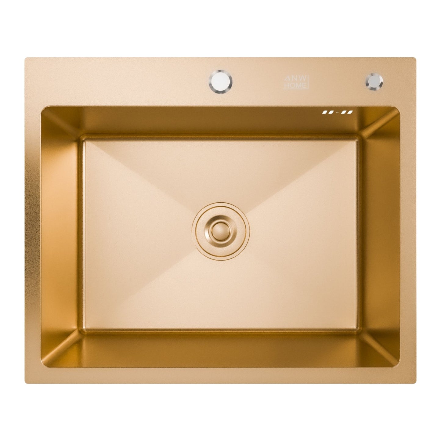 ANW HOME Fregadero Cocina 1 Seno Sobre Encimera, Fregadero Cocina Acero Inoxidable 304, 60x50 cm, Oro PVD, Nano-Revestimiento, Grosor 3,0+1 mm, con Sifón, Dosificador de Jabón y Cesta