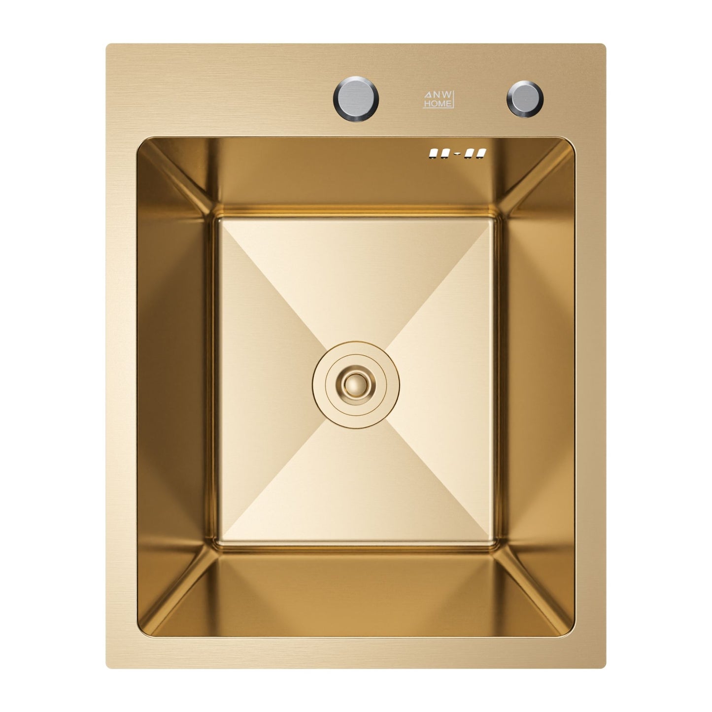 ANW HOME chiuvetă de bucătărie din oțel inoxidabil 40 x 50 cm, chiuvetă cu o singură cuvă, auriu PVD, suprafață cu strat nano, montaj pe blat, adâncime 22 cm, grosime 3,0+1 mm, cu sifon, dozator de detergent și coș