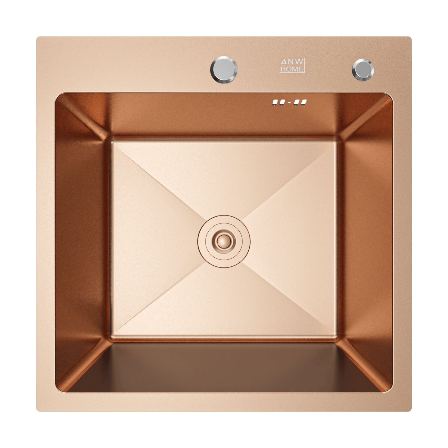ANW HOME Kitchen Sink, Single Bowl Stainless Steel Sink 50x50 cm, Topmount, Rose Gold PVD, 22 cm Depth, Thickness 3.0+1 mm, Nano-Coating Finish, with Siphon, Soap Dispenser and Basket