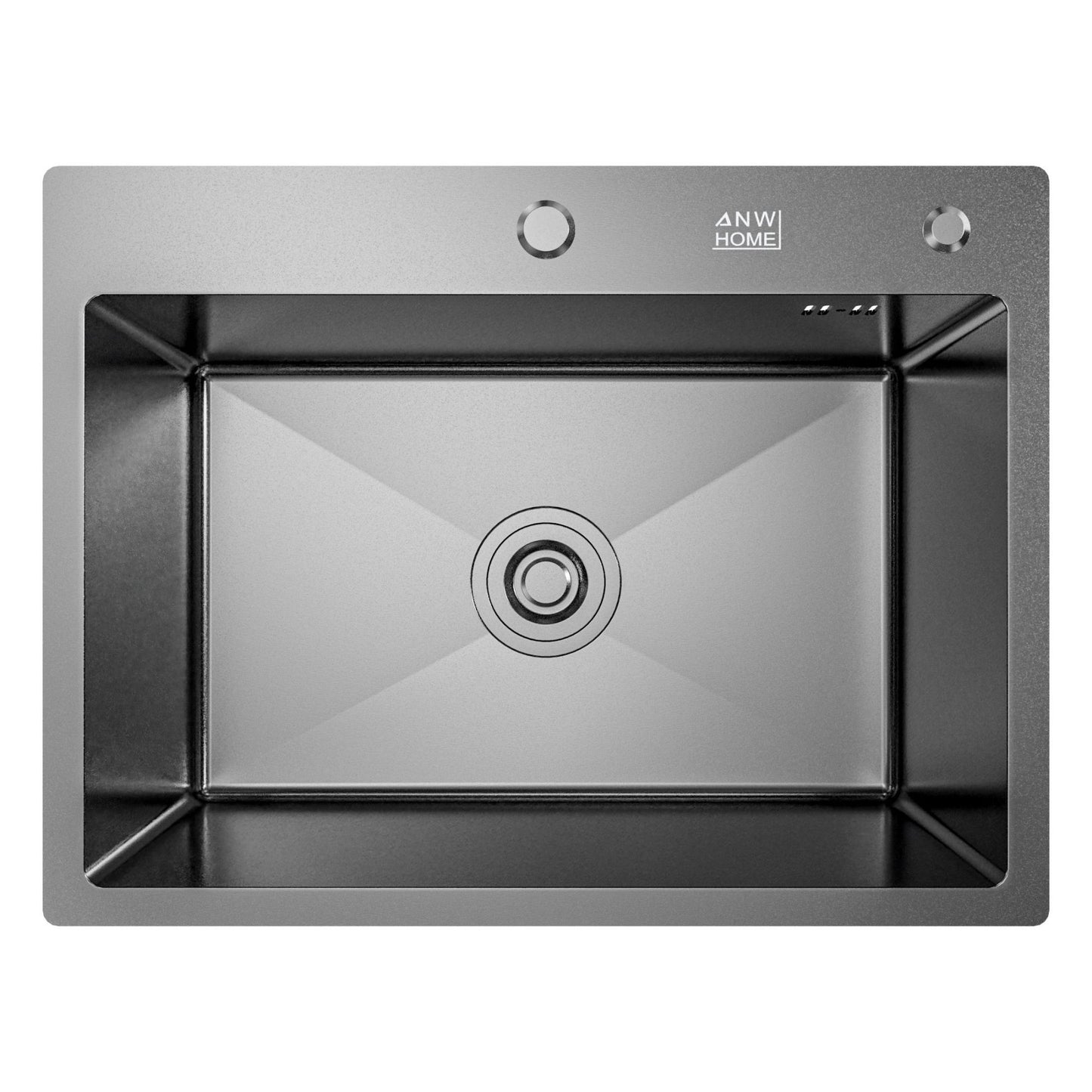 ANW HOME Spülbecken Küchenspüle Einbauspüle 60x45 cm, Edelstahl Spülbecken , Graphit PVD mit Nano-Beschichtung, Stärke 3,0+1 mm, mit Siphon Seifenspender und Korb