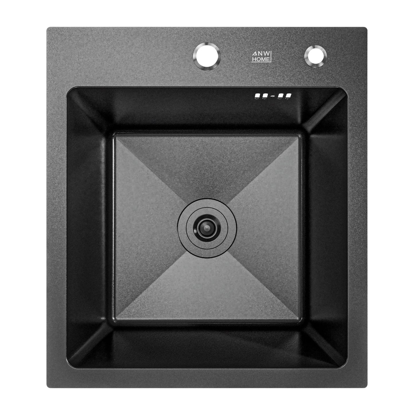ANW HOME Spülbecken Küche 40x45 cm, Küchenspüle 1 Becken, Einbauspüle , 304 Edelstahl, Graphit PVD, mit Nano-Beschichtung, Materialstärke 3,0+1 mm, mit Siphon und Seifenspender