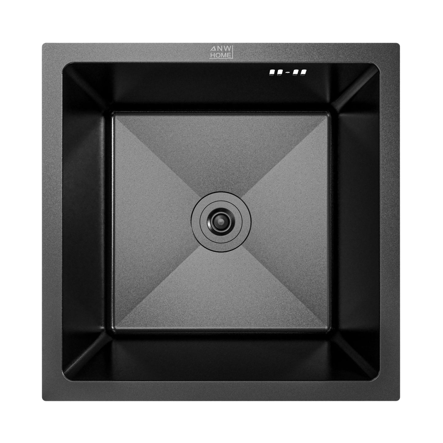 ANW HOME chiuvetă de bucătărie 44x44 cm, chiuvetă din oțel inoxidabil în finisaj grafit PVD cu strat nano, grosime 3,0+1 mm, cu o singură cuvă, cu sifon
