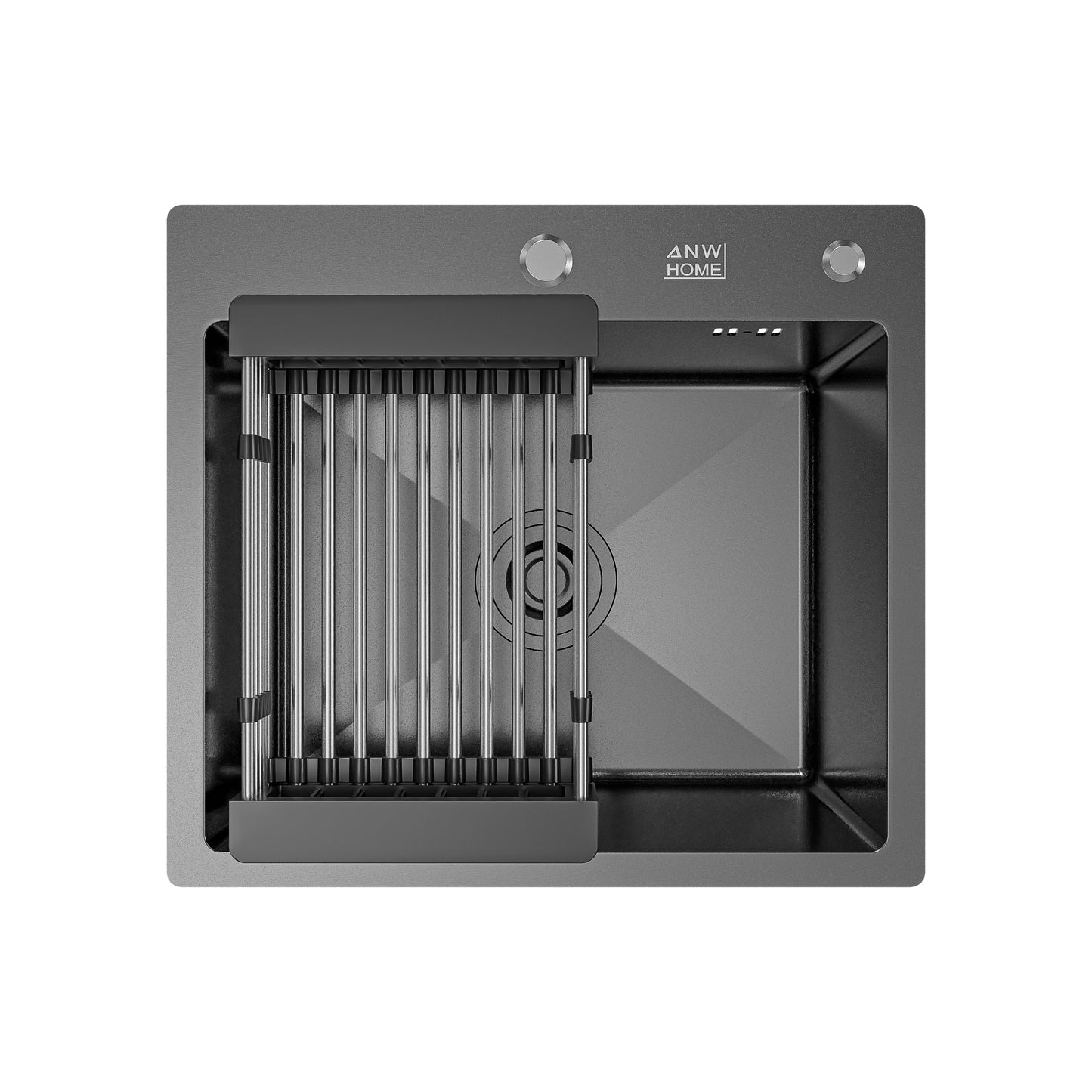ANW HOME Spülbecken Edelstahl, Spüle ohne Abtropffläche 50x45 cm, Küchenspüle Einbauspüle, Graphit PVD, Nano-Beschichtung, Stärke 3,0/1 mm, Beckentiefe 22 cm, mit Siphon