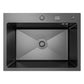 ANW HOME Küchenspüle Edelstahl 304 Spülbecken Einbauspüle 1 Becken ohne Abtropffläche 68x45 cm Graphit PVD Nano-Beschichtung Stärke 3,0/1 mm Tiefe 22 cm mit Siphon, Seifenspender und Korb