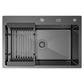 ANW HOME Küchenspüle Edelstahl 304 Spülbecken Einbauspüle 1 Becken ohne Abtropffläche 68x45 cm Graphit PVD Nano-Beschichtung Stärke 3,0/1 mm Tiefe 22 cm mit Siphon, Seifenspender und Korb