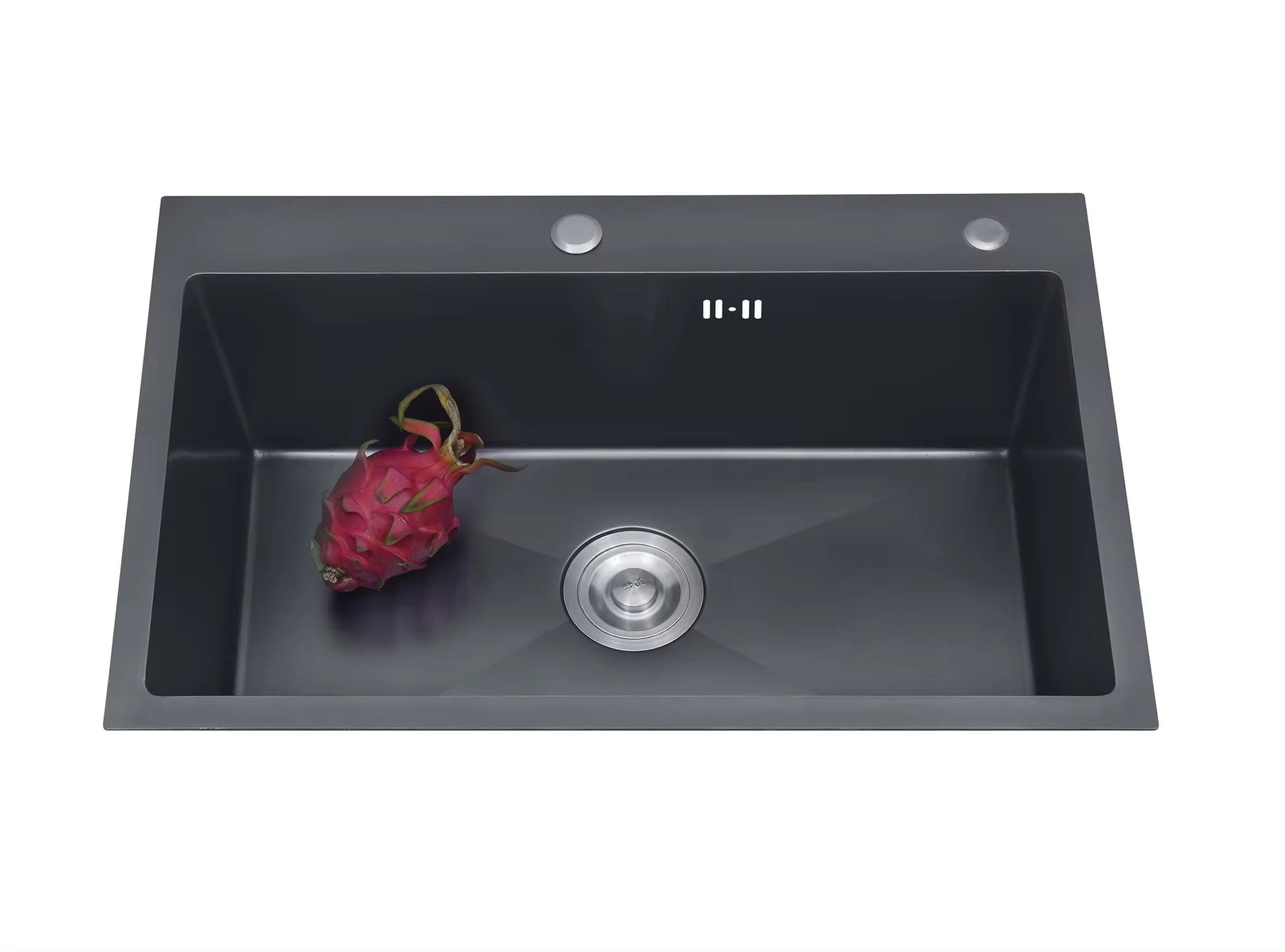  graphite kitchen sink black color with size 60×49, with fruit inside