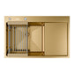 ANW HOME Spülbecken Küchenspüle Einbauspüle 1 Becken mit Abtropffläche Edelstahl 304 78x50 cm Gold PVD Nano-Beschichtung Stärke 3,0+1 mm mit Siphon, Seifenspender und Korb