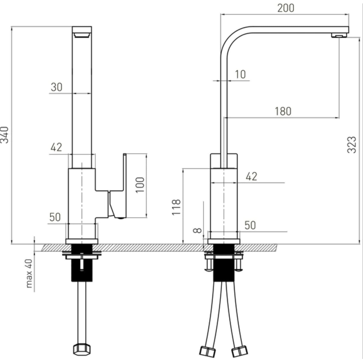 INOX Kitchen Faucet JF-9407S - Brushed Steel 415 mm