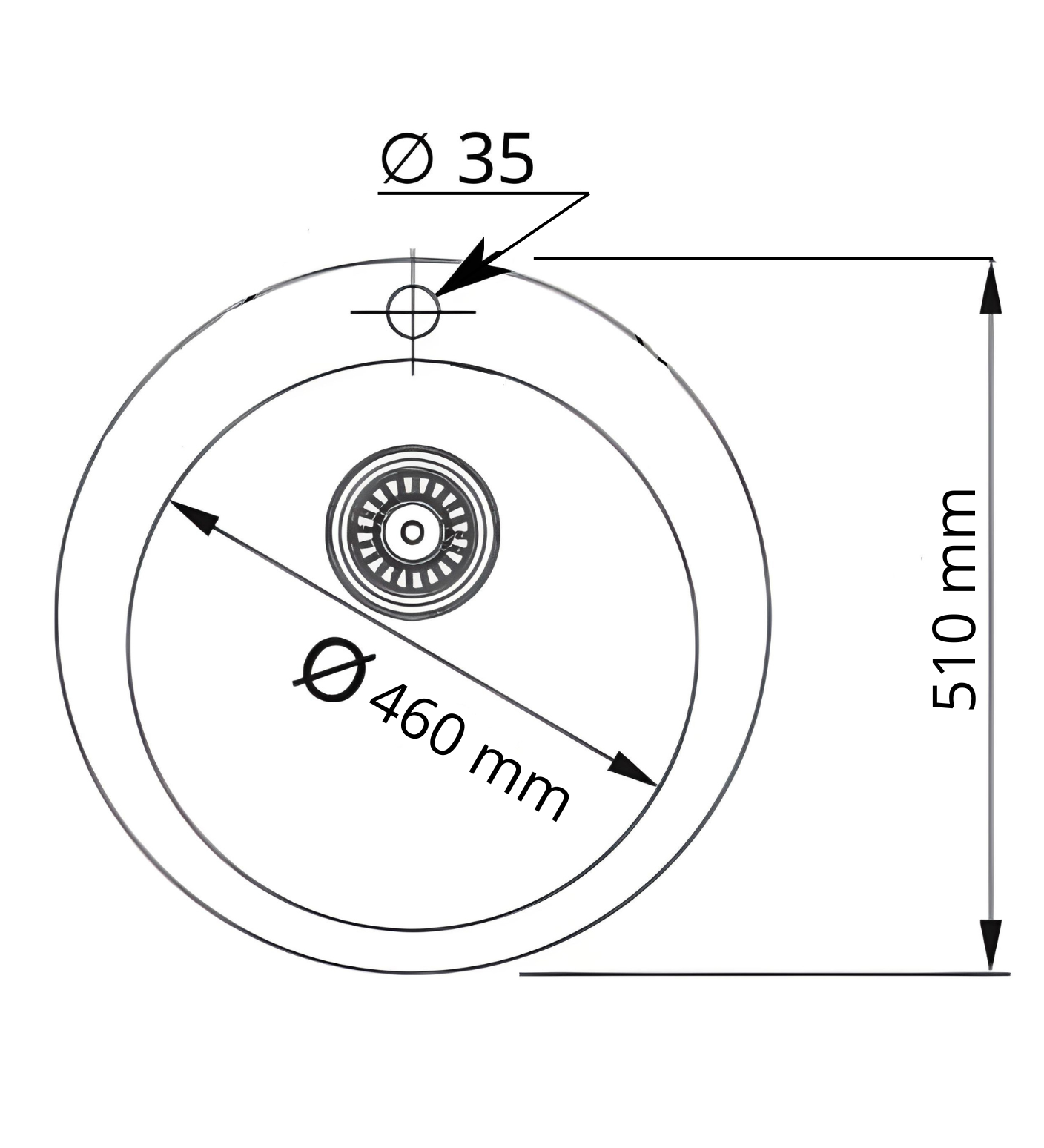 Köögivalamu graniit ümmargune Must 51x51 sifoon