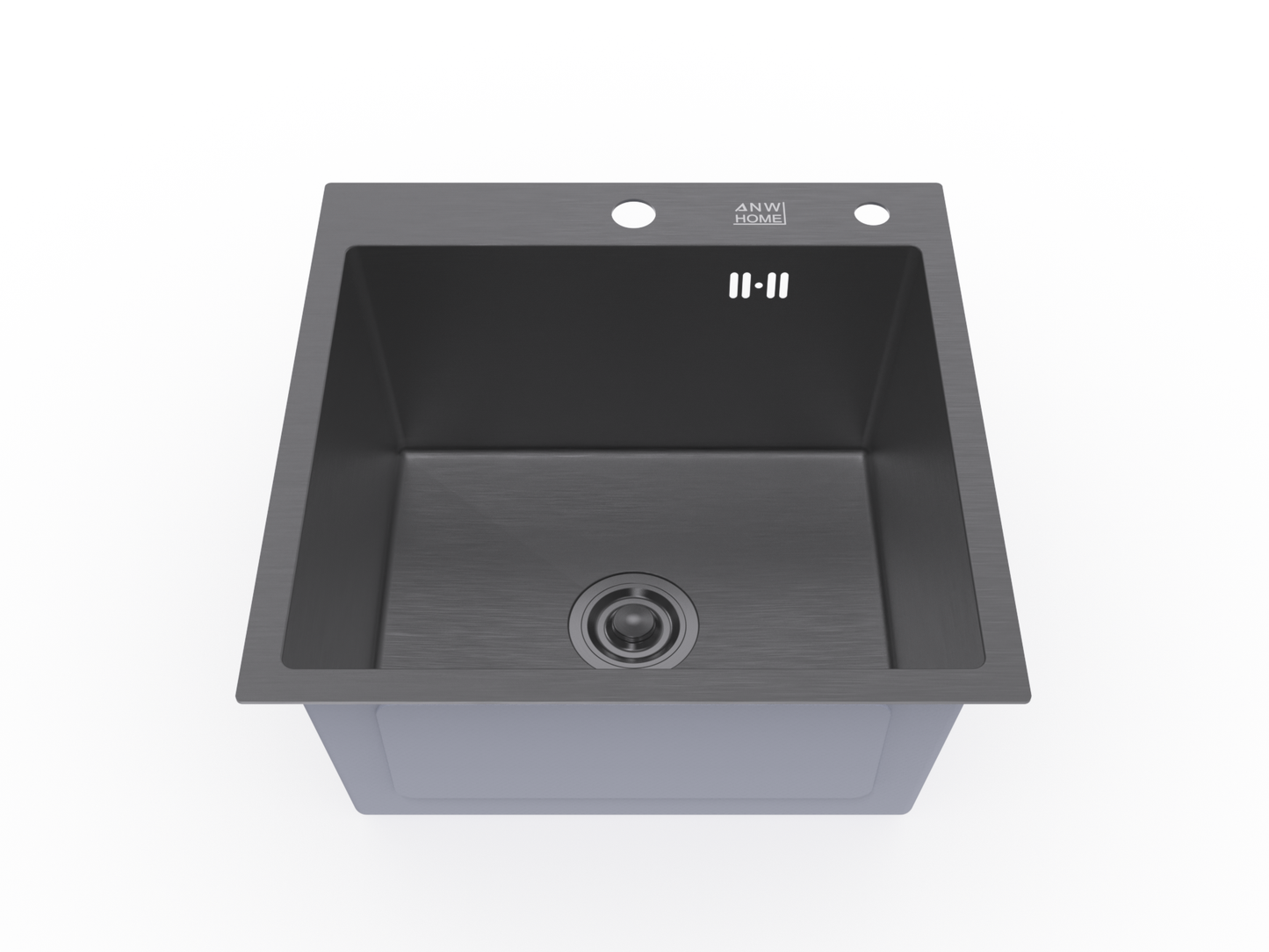 ANW HOME Lavello Cucina 1 Vasca Acciaio Inox 50x50 cm Senza Gocciolatoio, Grafite PVD con Rivestimento Nano, Spessore 3,0+1 mm, Profondità 22 cm, con Sifone
