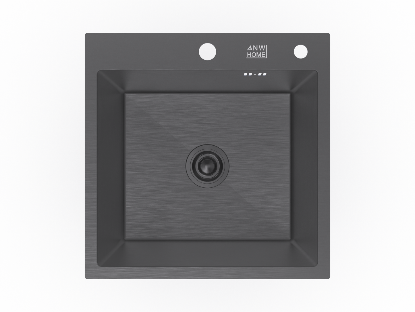 ANW HOME Lavello Cucina 1 Vasca Acciaio Inox 50x50 cm Senza Gocciolatoio, Grafite PVD con Rivestimento Nano, Spessore 3,0+1 mm, Profondità 22 cm, con Sifone