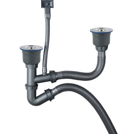 syfon double sink drain with a hose attached to it used to drain water into a bucket or sink