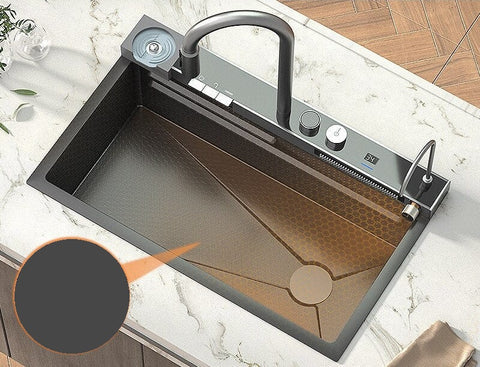 Acero Smart Sink 7546D con grafito de grifo en cascada