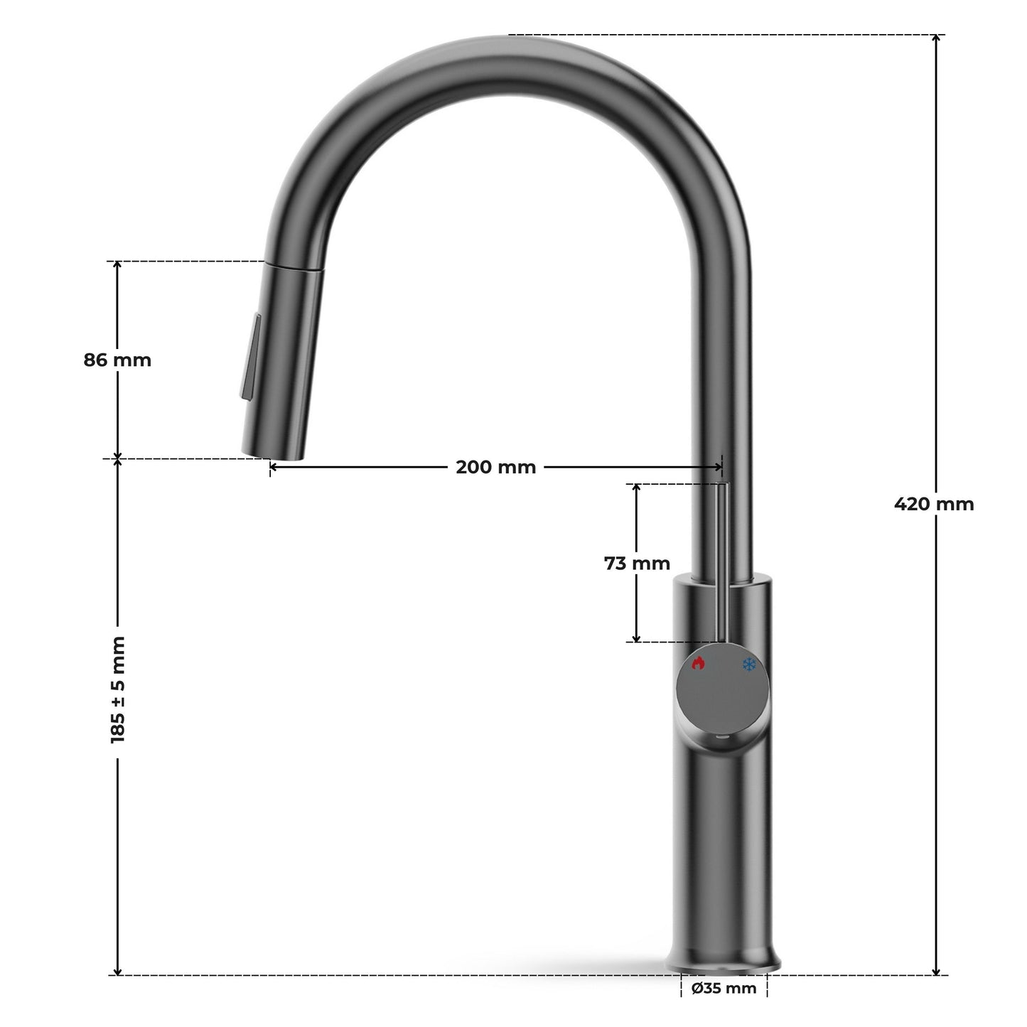 ANW HOME High-Arc Matte Graphite Kitchen Faucet with Pull-Out Spout and 360° Rotation – 420 mm