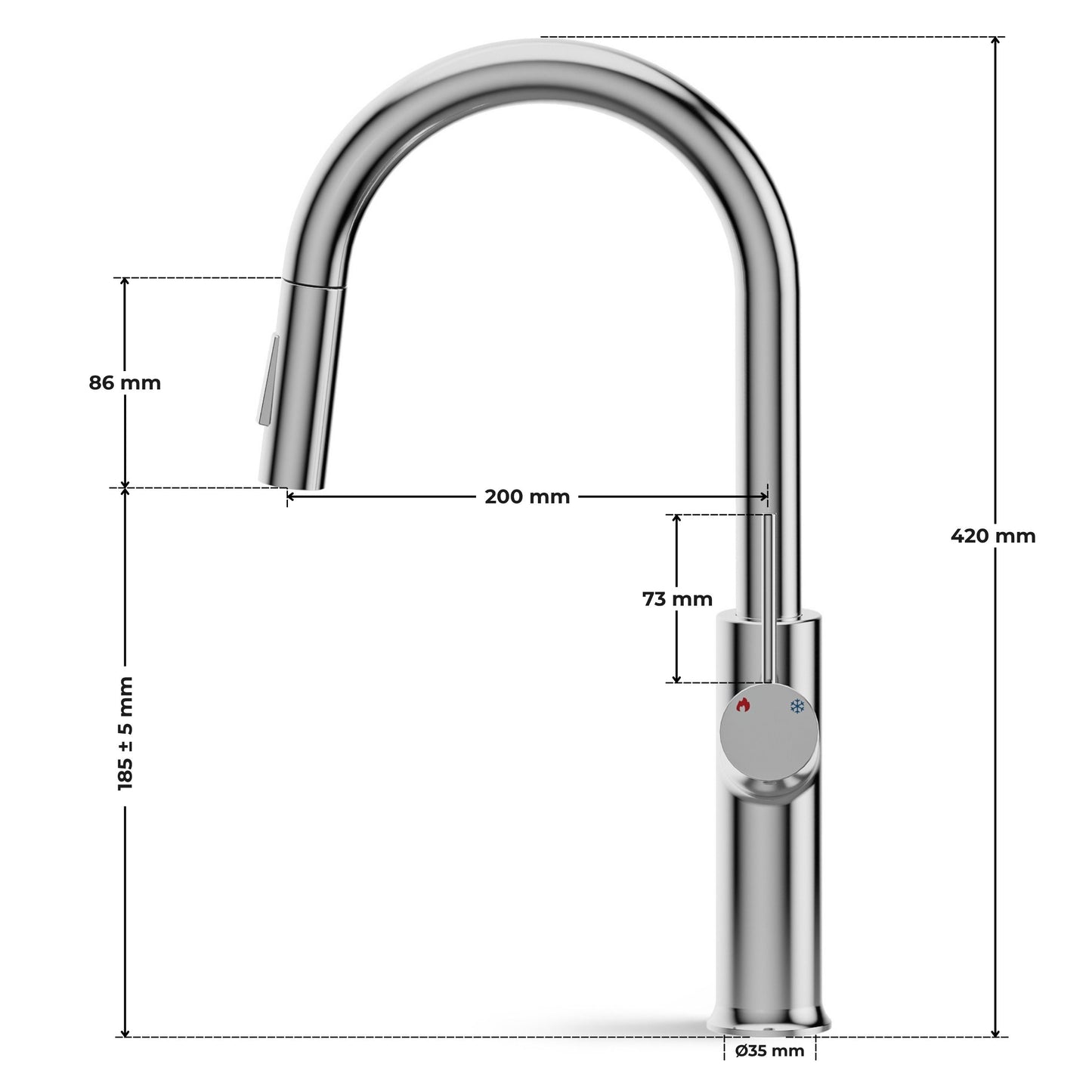 ANW HOME High-Arc Chrome Kitchen Faucet with Pull-Out Spout and 360° Rotation – 420 mm