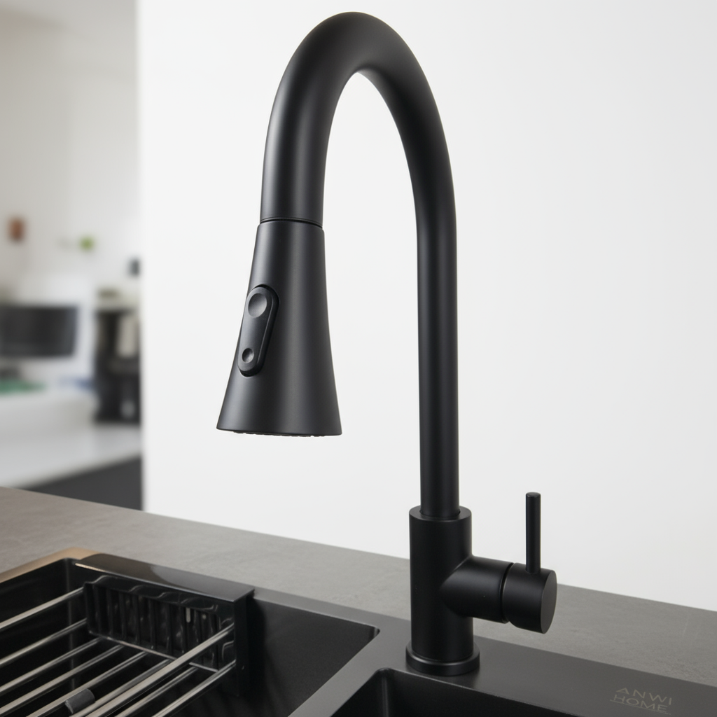 Küchenarmatur JF-7020B mit ausziehbarem Kopf, Graphit, 2 Modi, 400mm