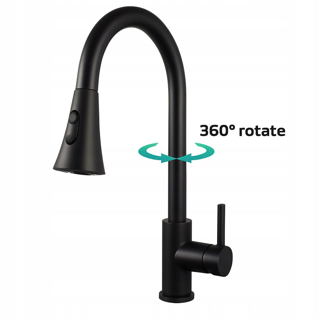 Küchenarmatur JF-7020B mit ausziehbarem Kopf, Graphit, 2 Modi, 400mm