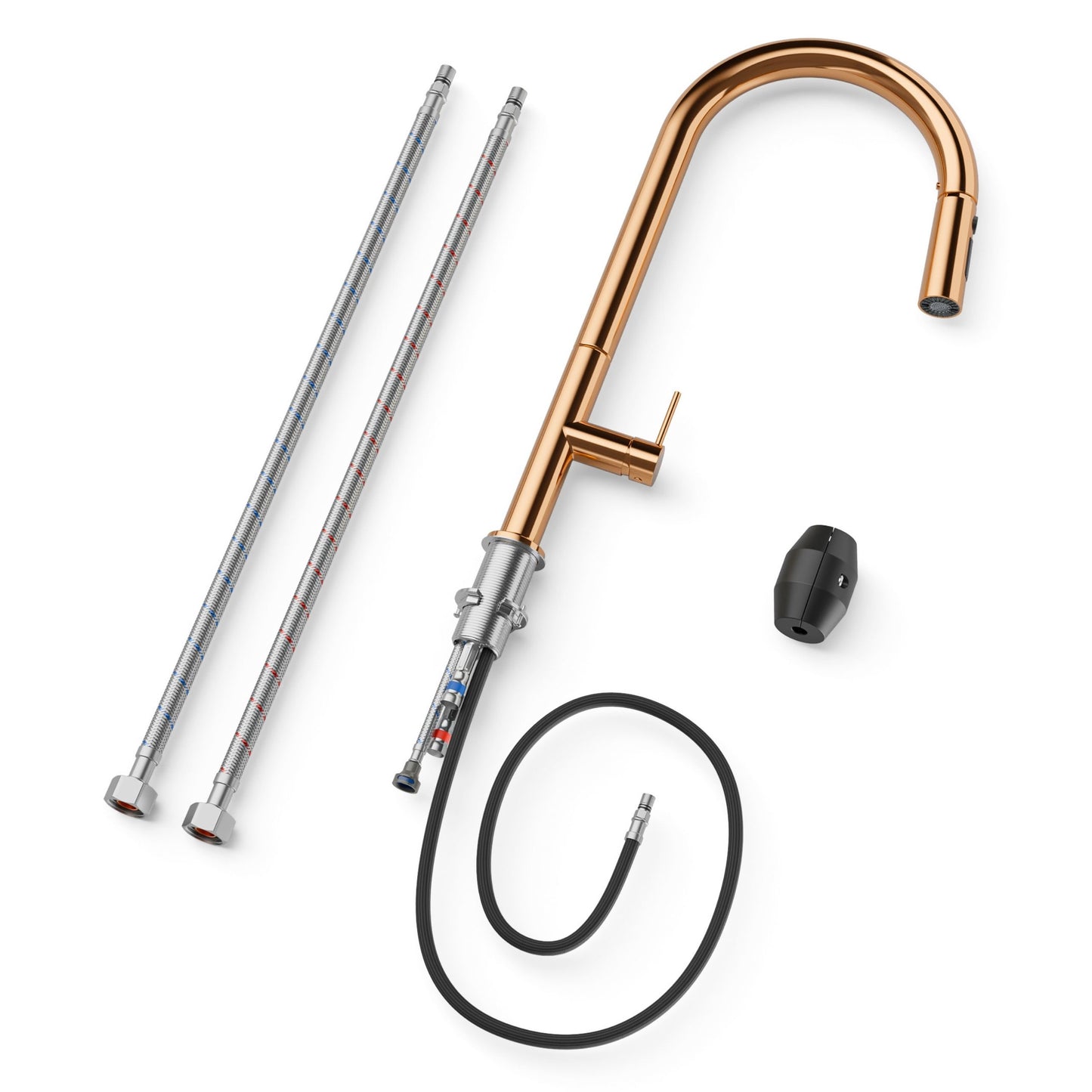 ANW HOME High-Arc Rose Gold Kitchen Faucet with Pull-Out Spout and 360° Rotation – 455 mm