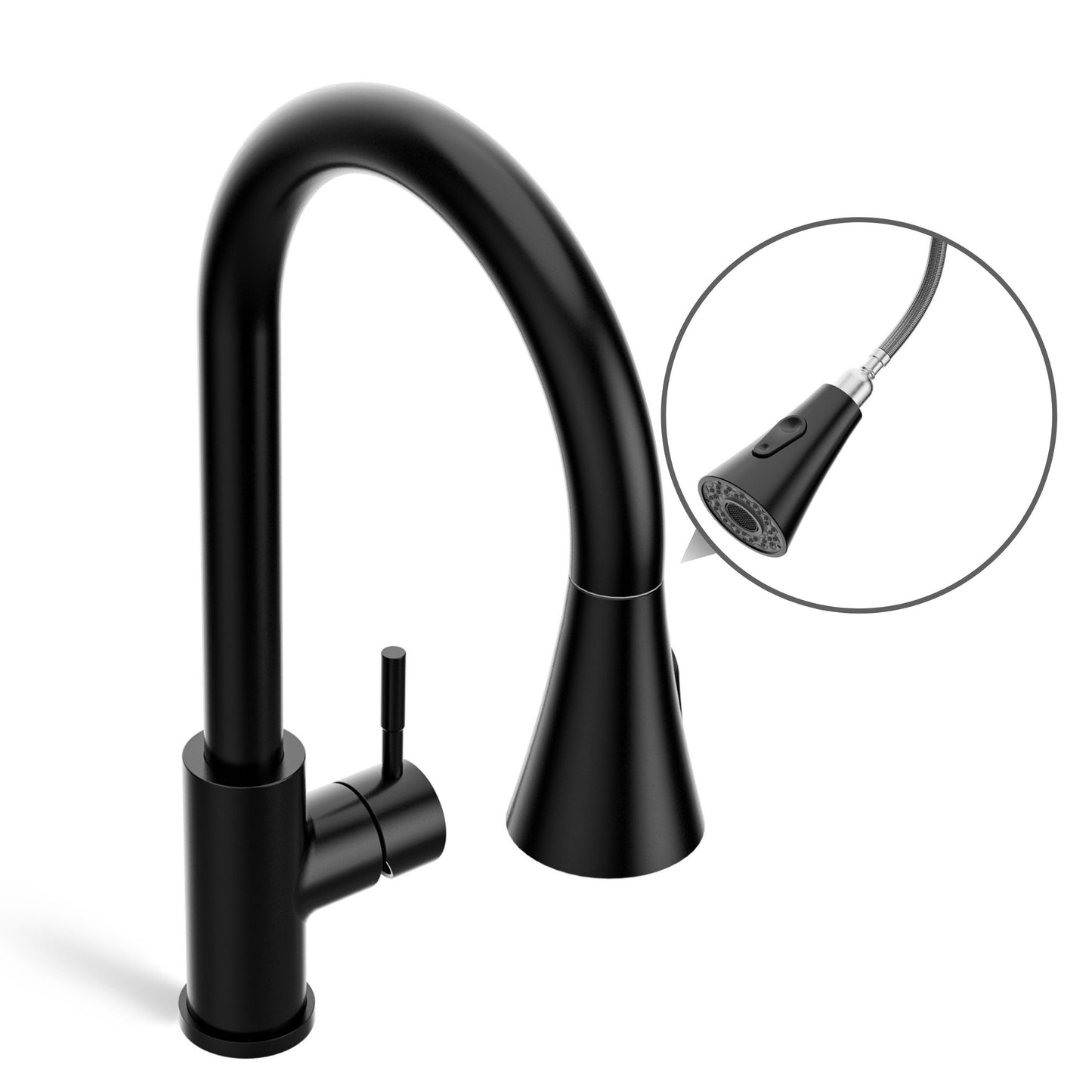 ANW HOME High-Arc Black Kitchen Faucet with Pull-Out Spout and 360° Rotation – 410 mm