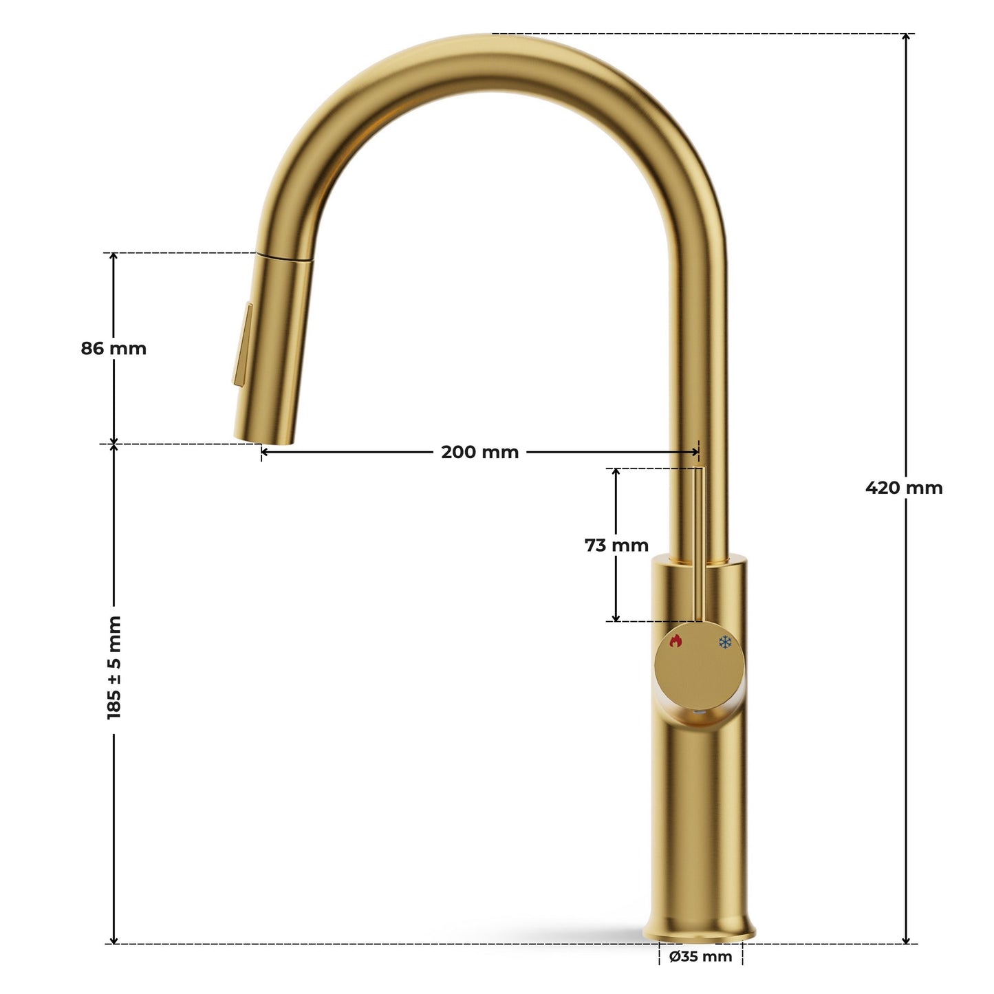 ANW HOME High-Arc Gold Kitchen Faucet with Pull-Out Spout and 360° Rotation – 420 mm