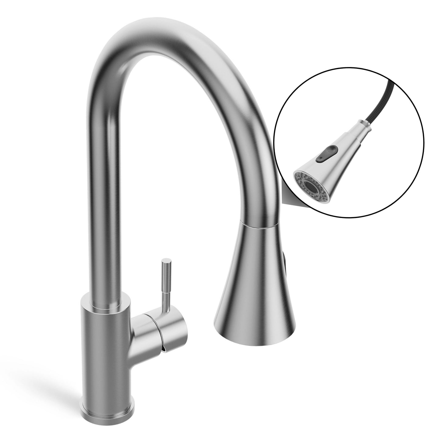 ANW HOME High-Arc Brushed Inox Kitchen Faucet with Pull-Out Spout and 360° Rotation – 410 mm