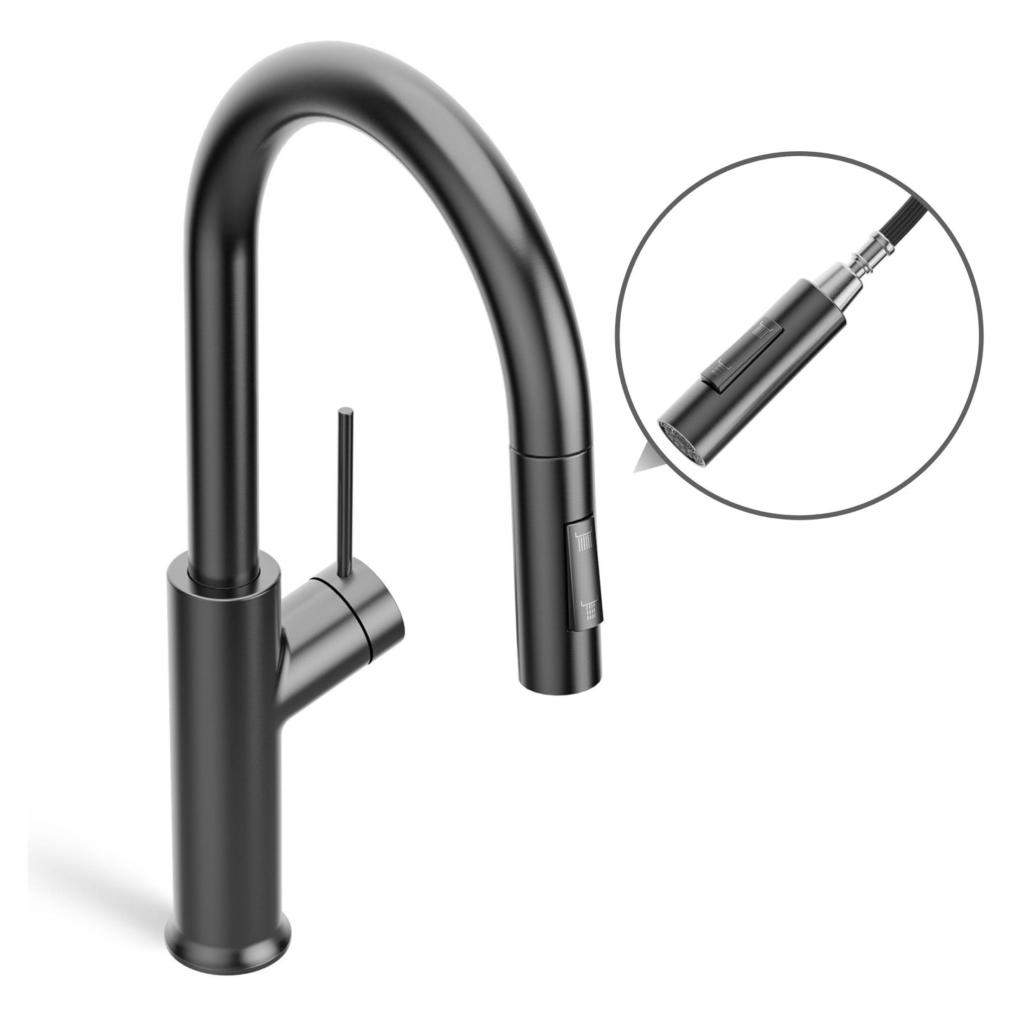 ANW HOME High-Arc Matte Graphite Kitchen Faucet with Pull-Out Spout and 360° Rotation – 420 mm