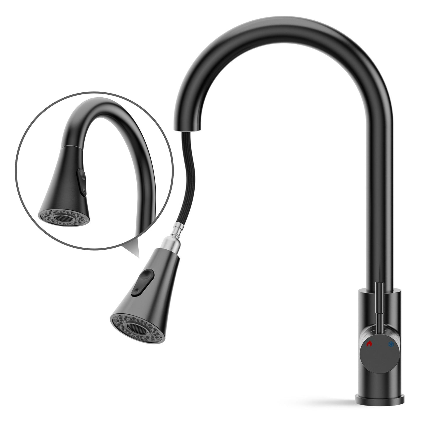 ANW HOME High-Arc Matte Graphite Kitchen Faucet with Pull-Out Spout and 360° Rotation – 410 mm