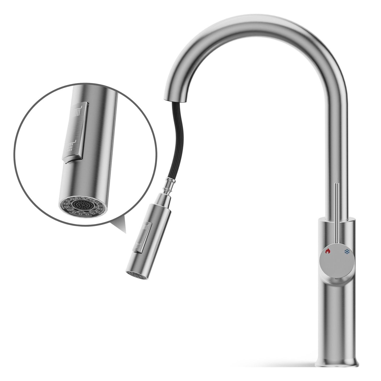 ANW HOME High-Arc Brushed Inox Kitchen Faucet with Pull-Out Spout and 360° Rotation – 420 mm