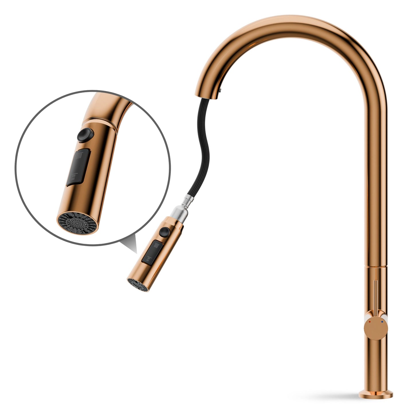 ANW HOME High-Arc Rose Gold Kitchen Faucet with Pull-Out Spout and 360° Rotation – 455 mm