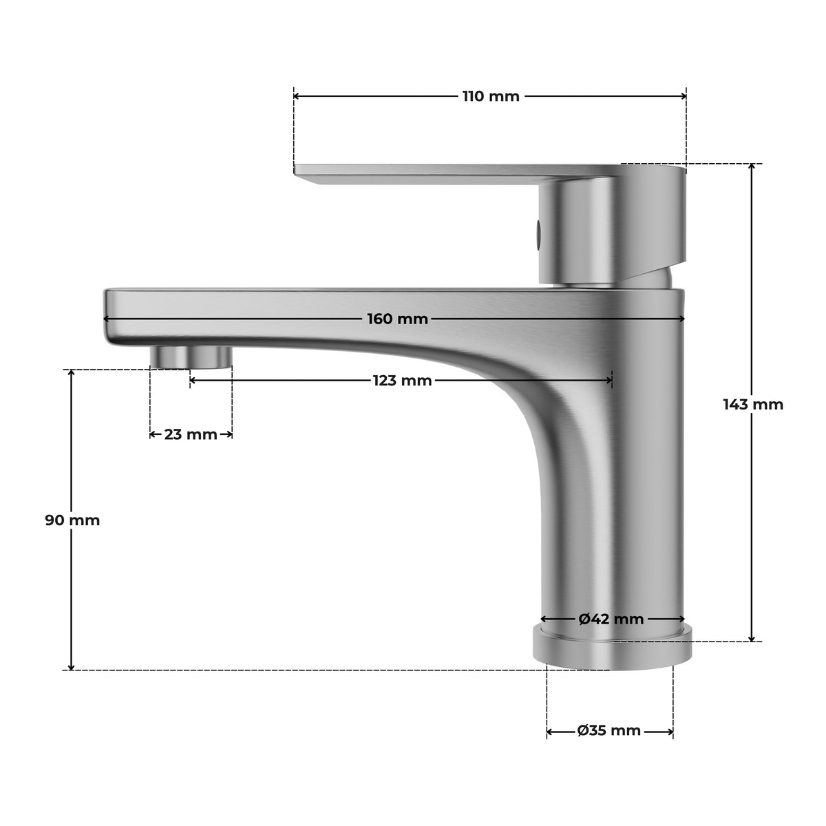 BATERIA UMYWALKOWA INOX SZCZOTKOWANA STOJĄCA 143 MM