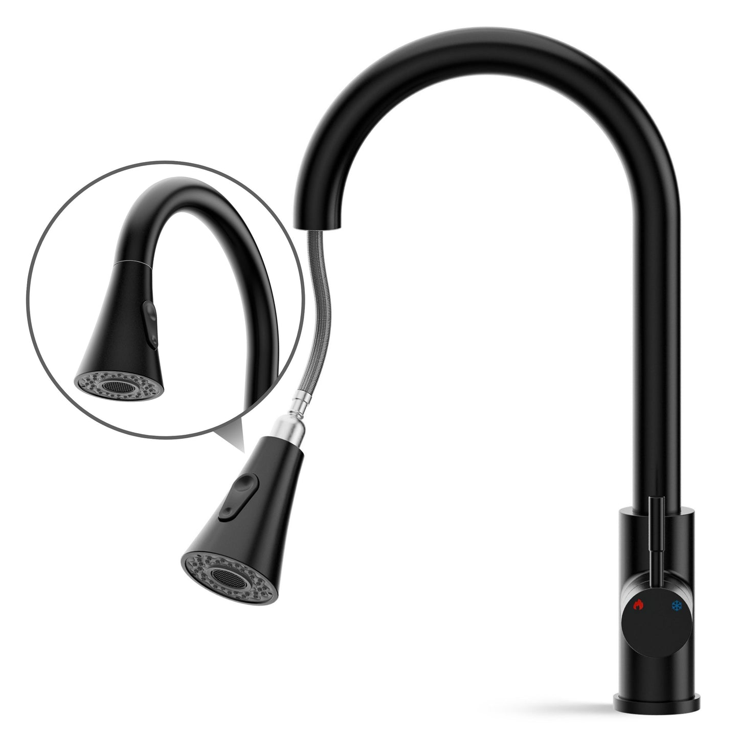 ANW HOME High-Arc Black Kitchen Faucet with Pull-Out Spout and 360° Rotation – 410 mm