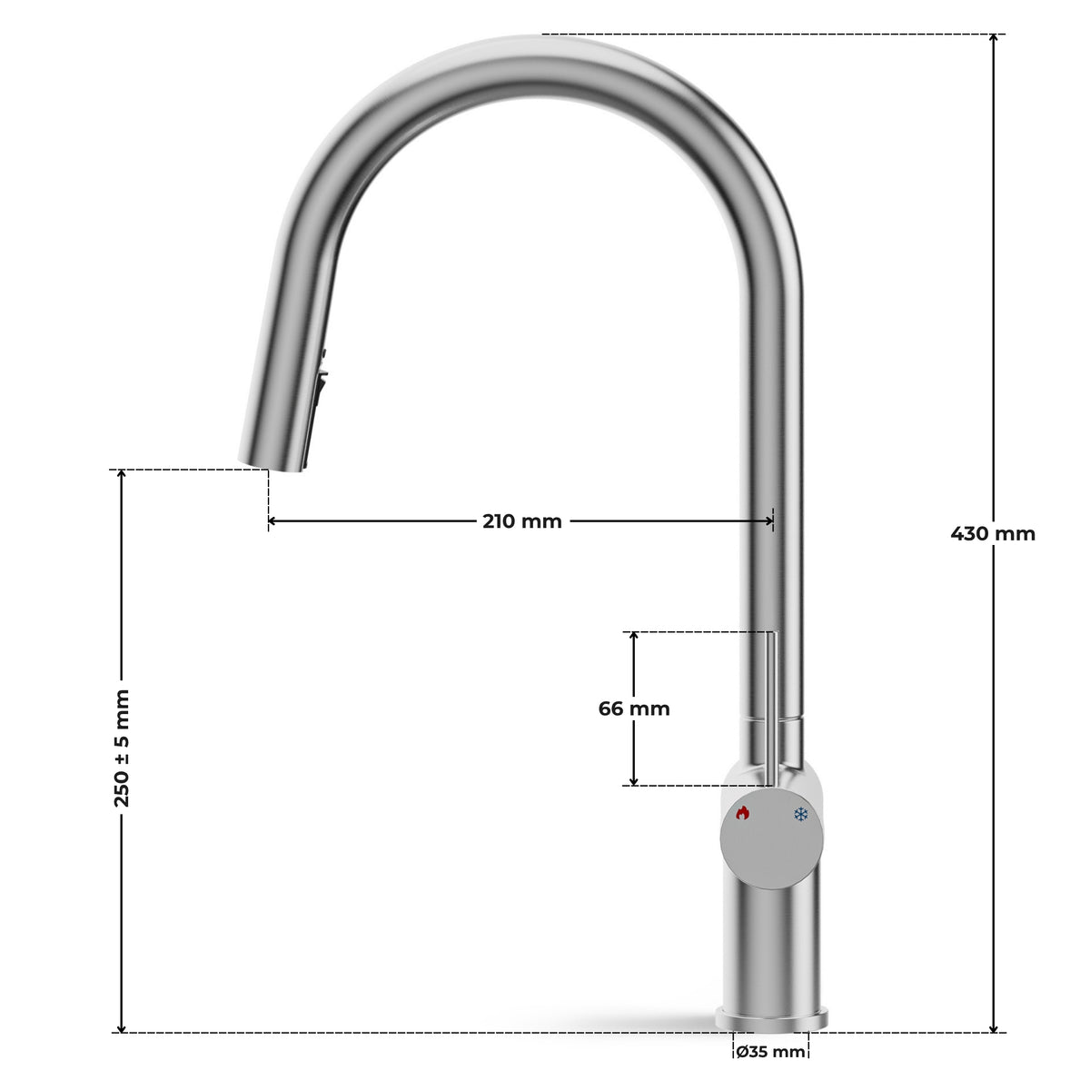BATERIA KUCHENNA Z WYCIĄGANĄ WYLEWKĄ INOX SZCZOTKOWANA 360° 430 MM
