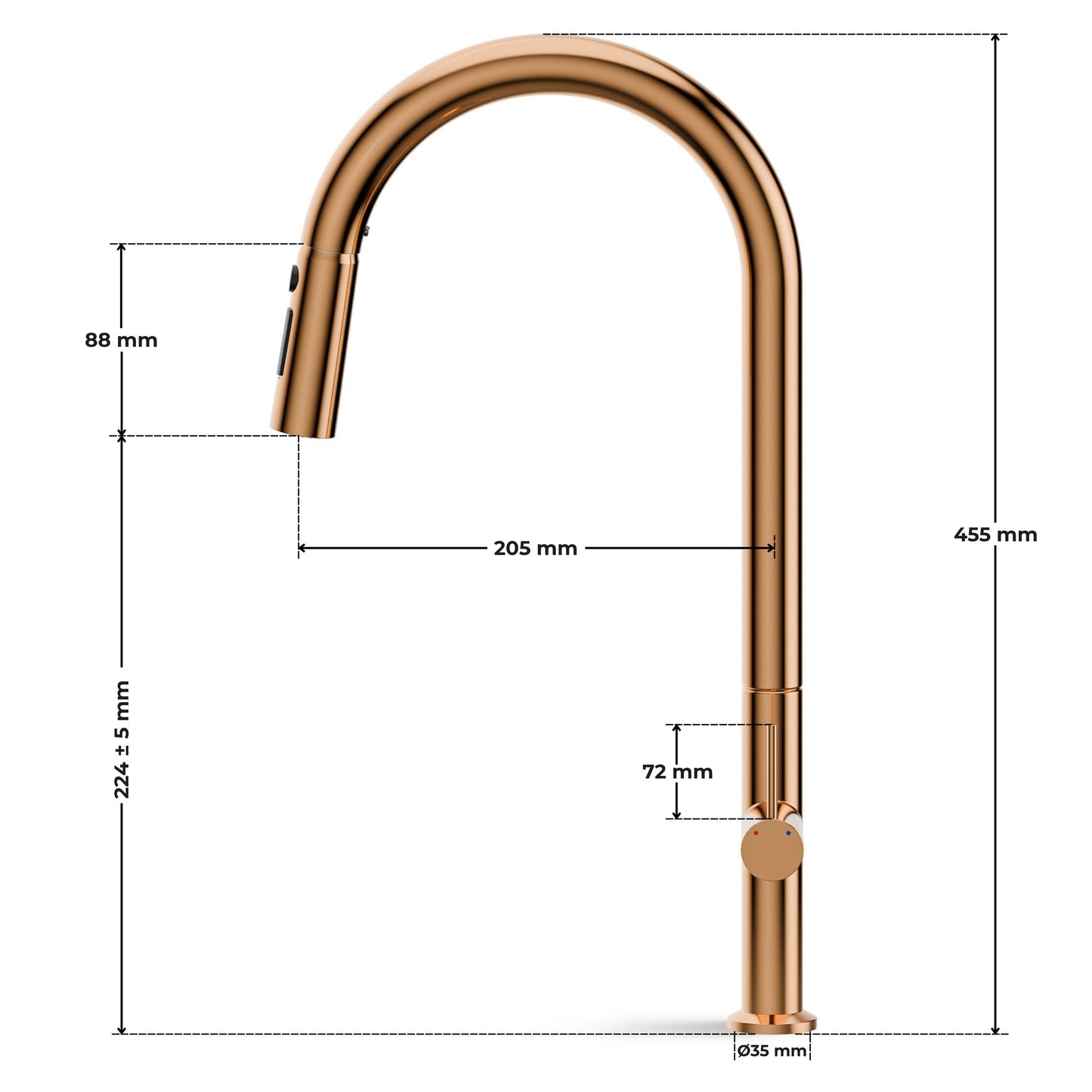 ANW HOME High-Arc Rose Gold Kitchen Faucet with Pull-Out Spout and 360° Rotation – 455 mm