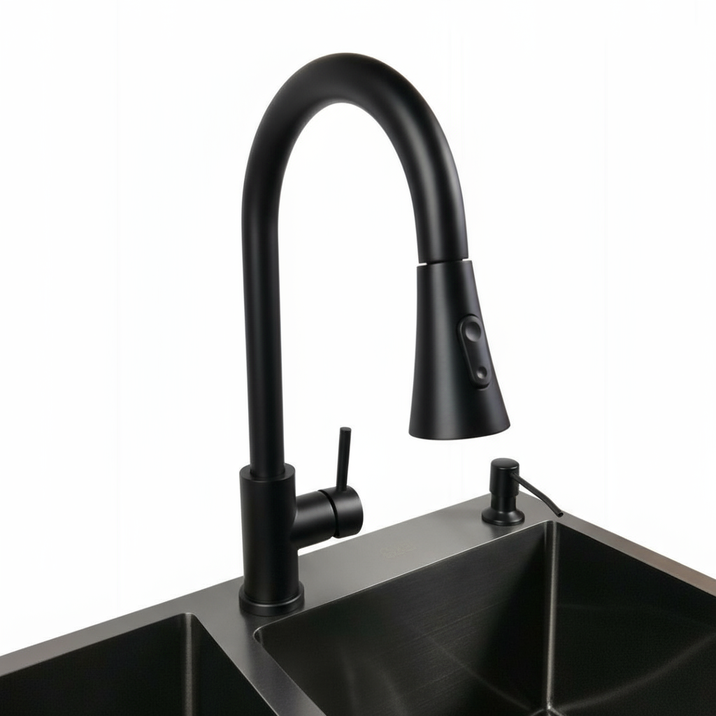 Küchenarmatur JF-7020B mit ausziehbarem Kopf, Graphit, 2 Modi, 400mm