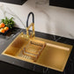 Single bowl sink with drainboard 78x50L Gold with accessories