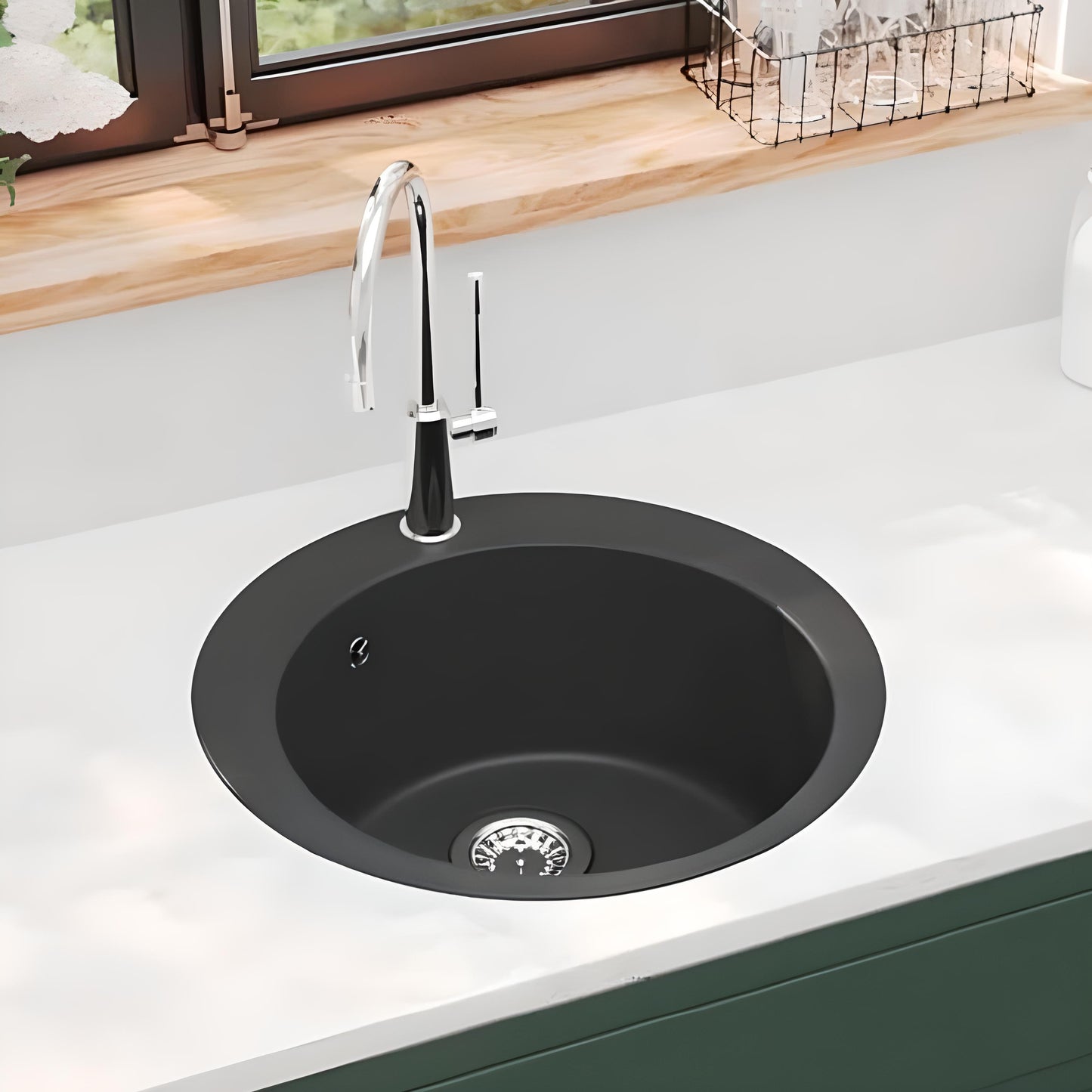 Kitchen sink granite round Black 51x51 siphon