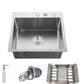 stainless steel kitchen sink color silver size 50x45 complete with strainer trap soap dispenser stainless steel sink rack