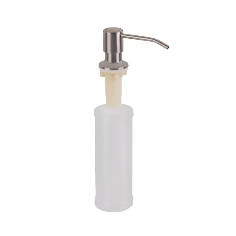 soap dispenser attached to a kitchen sink color silver