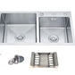 stainless steel double bowl sink color silver size 78x43 complete with strainer trap soap dispenser busket